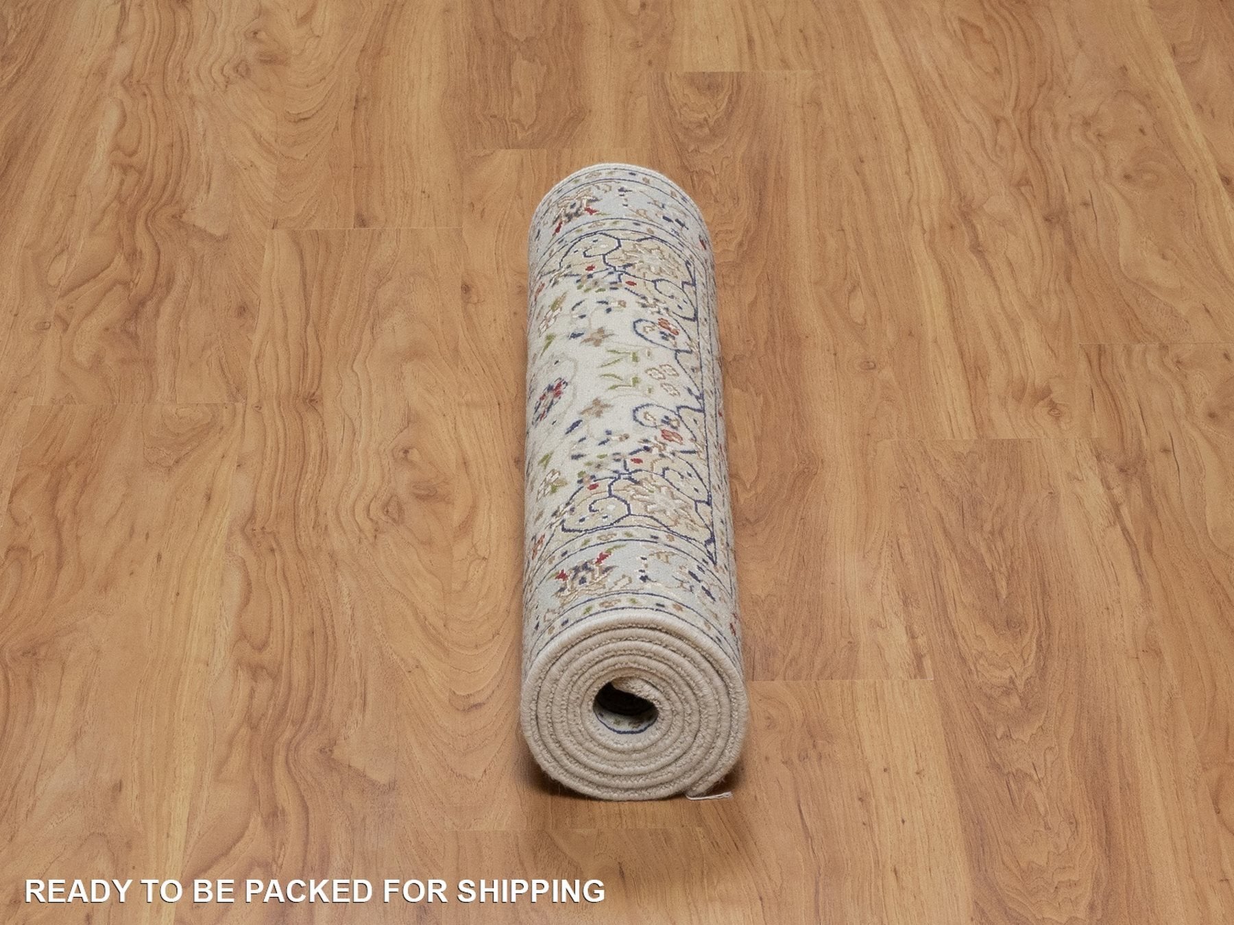 Nain Fine Oriental hand-knotted wool/silk runner in Ivory & Light Blue, 2'9" x 6'5" — SKU O092116 (view 6)