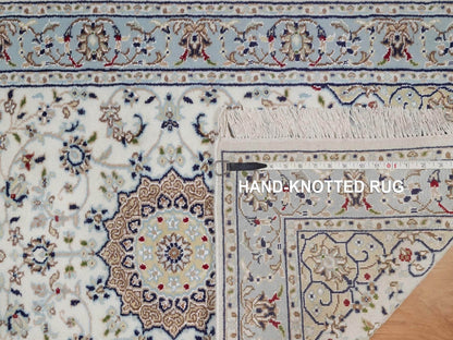 Nain Fine Oriental hand-knotted wool/silk runner in Ivory & Light Blue, 2'9" x 6'5" — SKU O092116 (view 8)