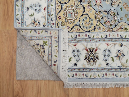 Blue 6'4" x 6'9" Fine Oriental Hand knotted Wool/Silk Rug - Sku: O092117