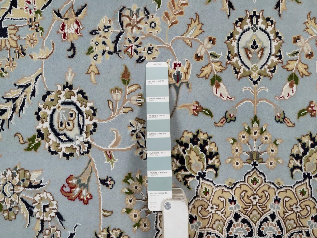 Nain Fine Oriental hand-knotted wool/silk rug in Blue & Ivory, 6'4" x 6'9" — SKU O092117 (view 4)