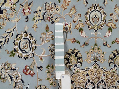 Nain Fine Oriental hand-knotted wool/silk rug in Blue & Ivory, 6'4" x 6'9" — SKU O092117 (view 4)