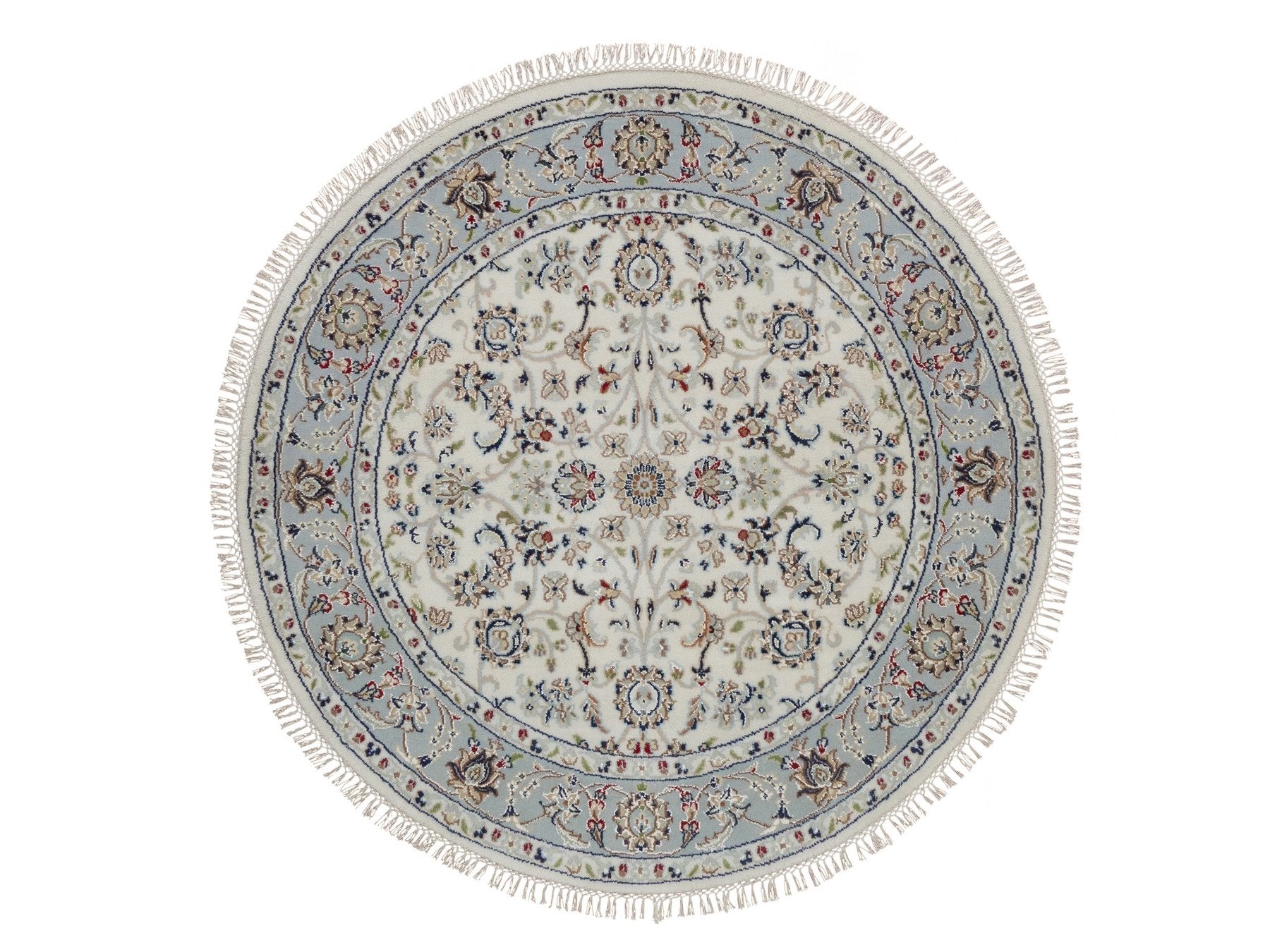 Nain Fine Oriental hand-knotted wool/silk rug in Ivory & Light Blue, 4'1" x 4'2" — SKU O092118