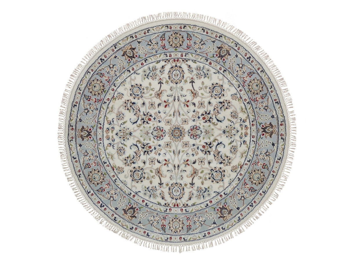 Nain Fine Oriental hand-knotted wool/silk rug in Ivory & Light Blue, 4'1" x 4'2" — SKU O092118