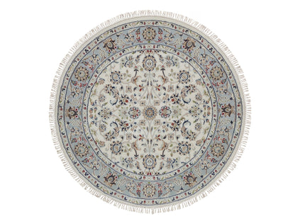 Nain Fine Oriental hand-knotted wool/silk rug in Ivory & Light Blue, 4'1" x 4'2" — SKU O092118