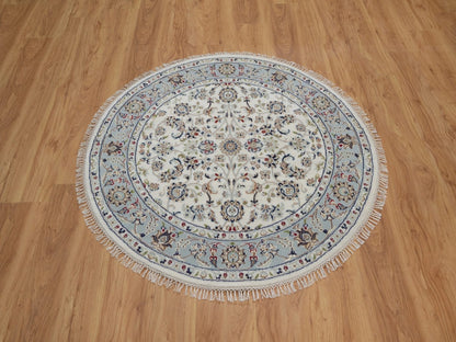 Nain Fine Oriental hand-knotted wool/silk rug in Ivory & Light Blue, 4'1" x 4'2" — SKU O092118 (view 2)
