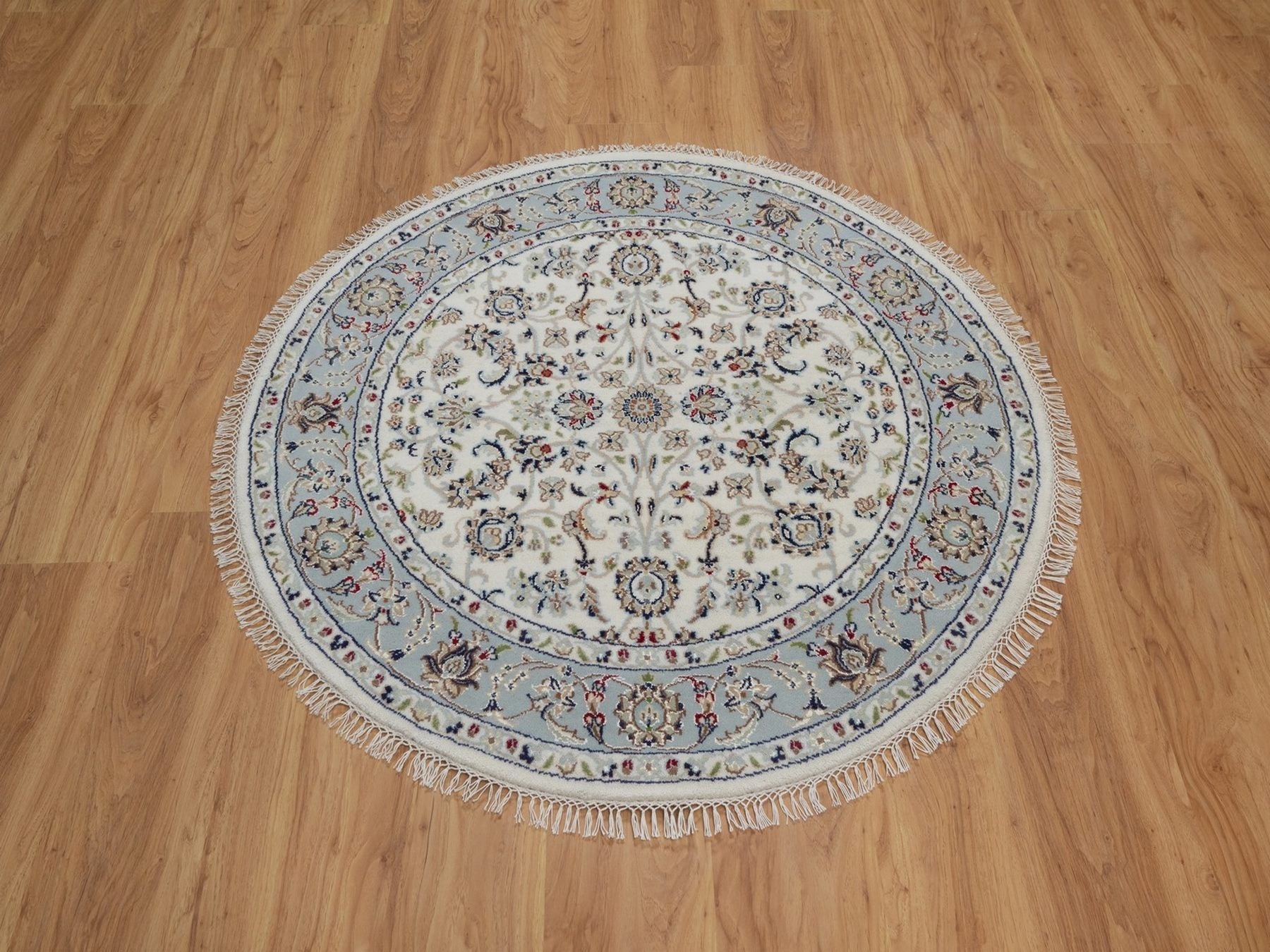Ivory 4'1" x 4'2" Fine Oriental Hand knotted Wool/Silk Rug - Sku: O092118
