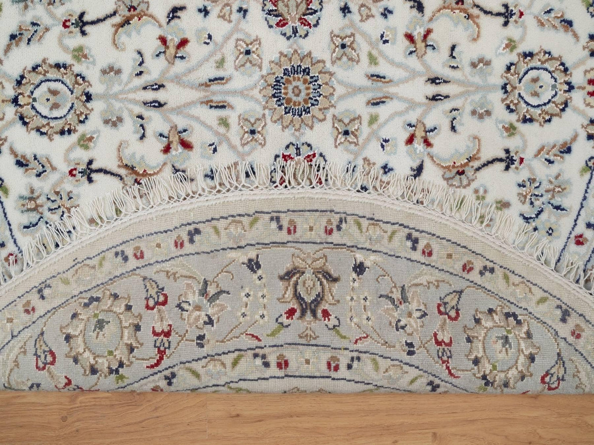 Nain Fine Oriental hand-knotted wool/silk rug in Ivory & Light Blue, 4'1" x 4'2" — SKU O092118 (view 3)
