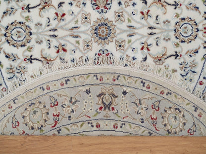 Nain Fine Oriental hand-knotted wool/silk rug in Ivory & Light Blue, 4'1" x 4'2" — SKU O092118 (view 3)