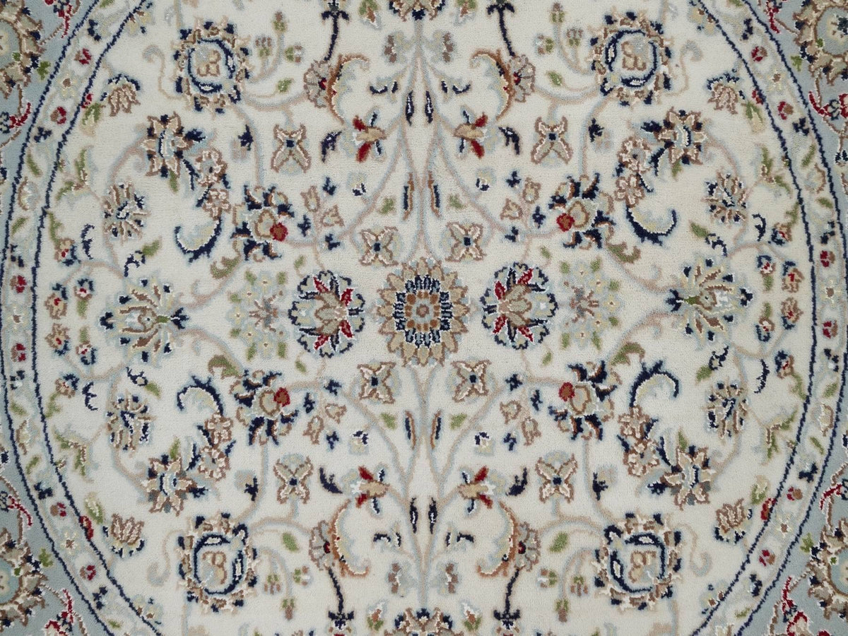 Nain Fine Oriental hand-knotted wool/silk rug in Ivory & Light Blue, 4'1" x 4'2" — SKU O092118 (view 5)