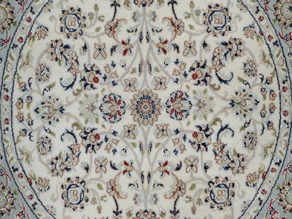 Nain Fine Oriental hand-knotted wool/silk rug in Ivory & Light Blue, 4'1" x 4'2" — SKU O092118 (view 5)