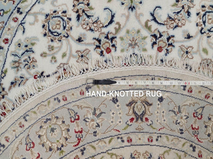 Nain Fine Oriental hand-knotted wool/silk rug in Ivory & Light Blue, 4'1" x 4'2" — SKU O092118 (view 8)