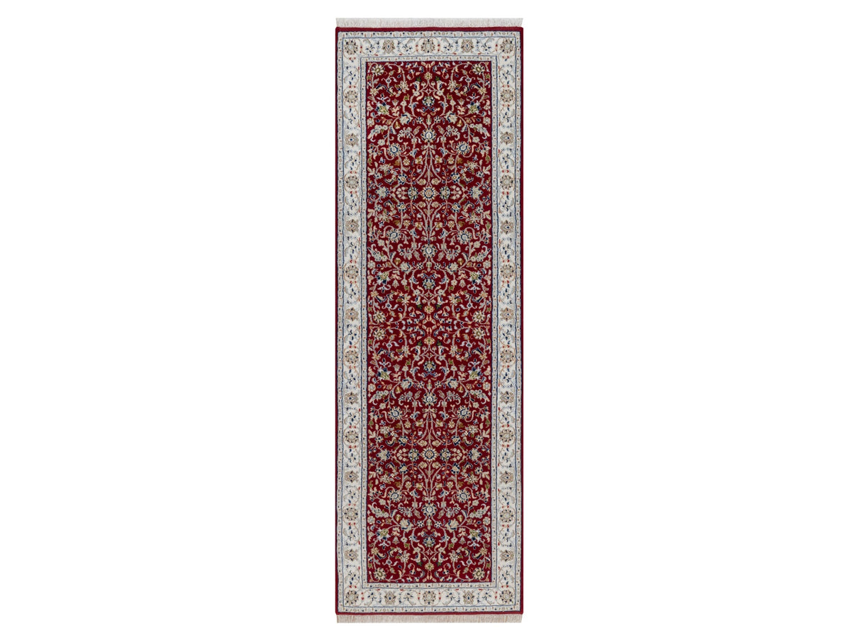 Nain Fine Oriental hand-knotted wool/silk runner in Red & Ivory, 2'7" x 8'3" — SKU O092119