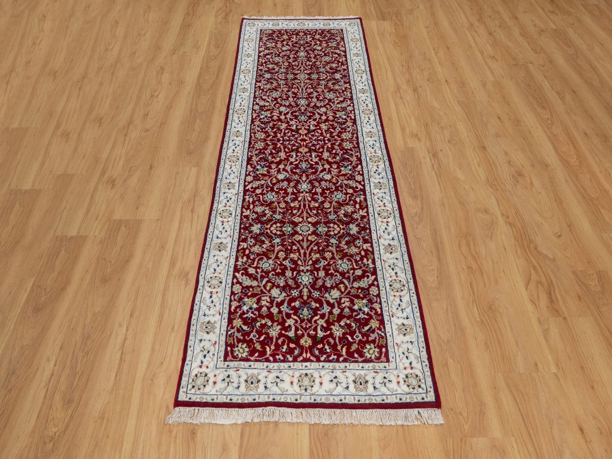 Nain Fine Oriental hand-knotted wool/silk runner in Red & Ivory, 2'7" x 8'3" — SKU O092119 (view 2)