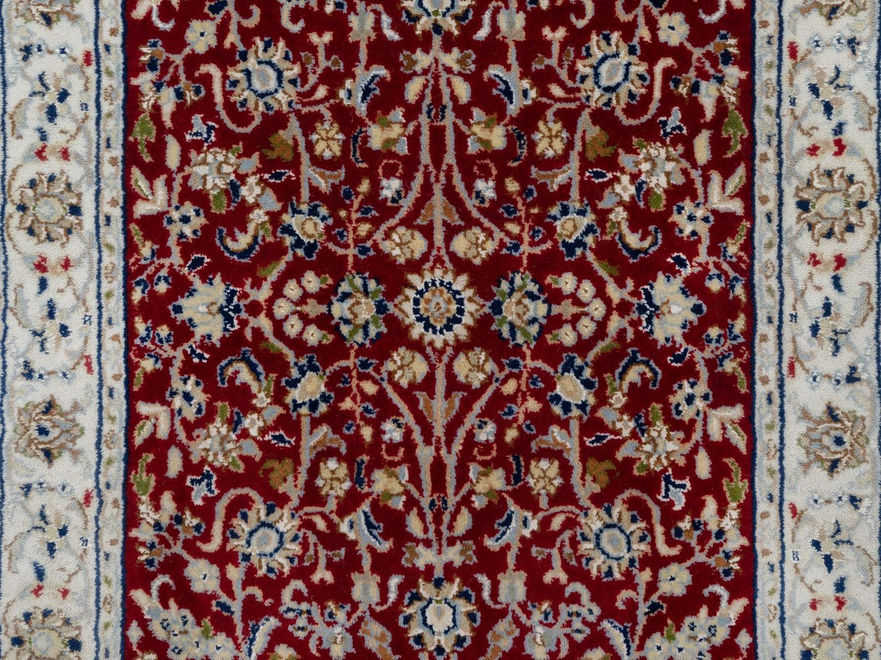 Nain Fine Oriental hand-knotted wool/silk runner in Red & Ivory, 2'7" x 8'3" — SKU O092119 (view 5)