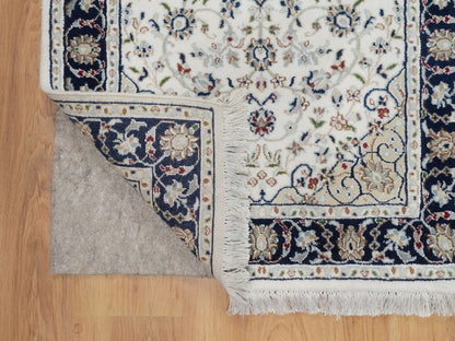 Nain Fine Oriental hand-knotted wool/silk runner in Ivory & Midnight Blue, 2'7" x 6'1" — SKU O092120 (view 3)