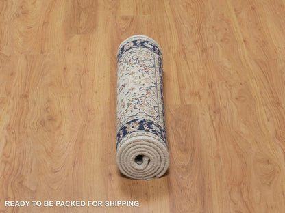 Nain Fine Oriental hand-knotted wool/silk runner in Ivory & Midnight Blue, 2'7" x 6'1" — SKU O092120 (view 6)
