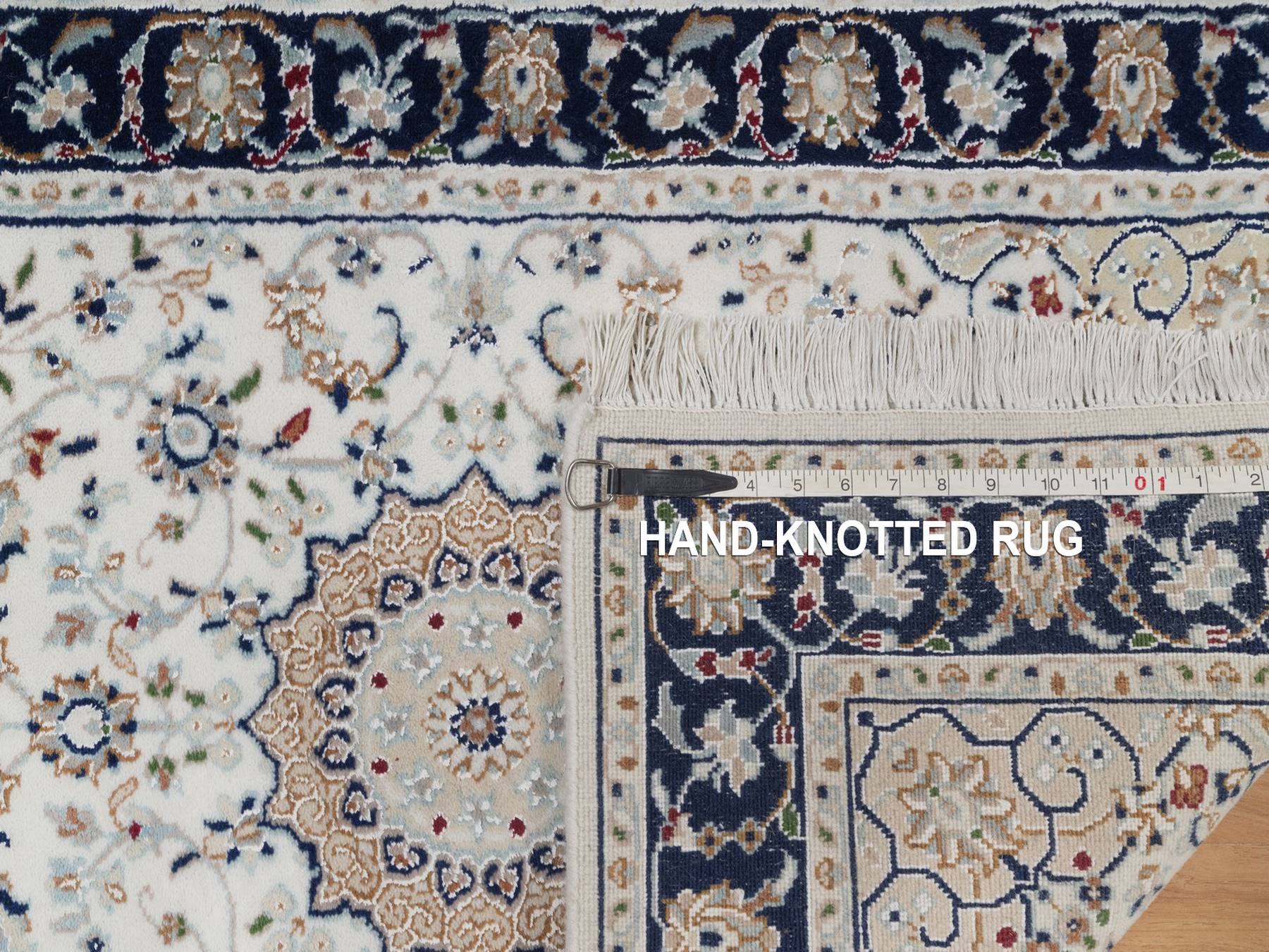 Nain Fine Oriental hand-knotted wool/silk runner in Ivory & Midnight Blue, 2'7" x 6'1" — SKU O092120 (view 8)