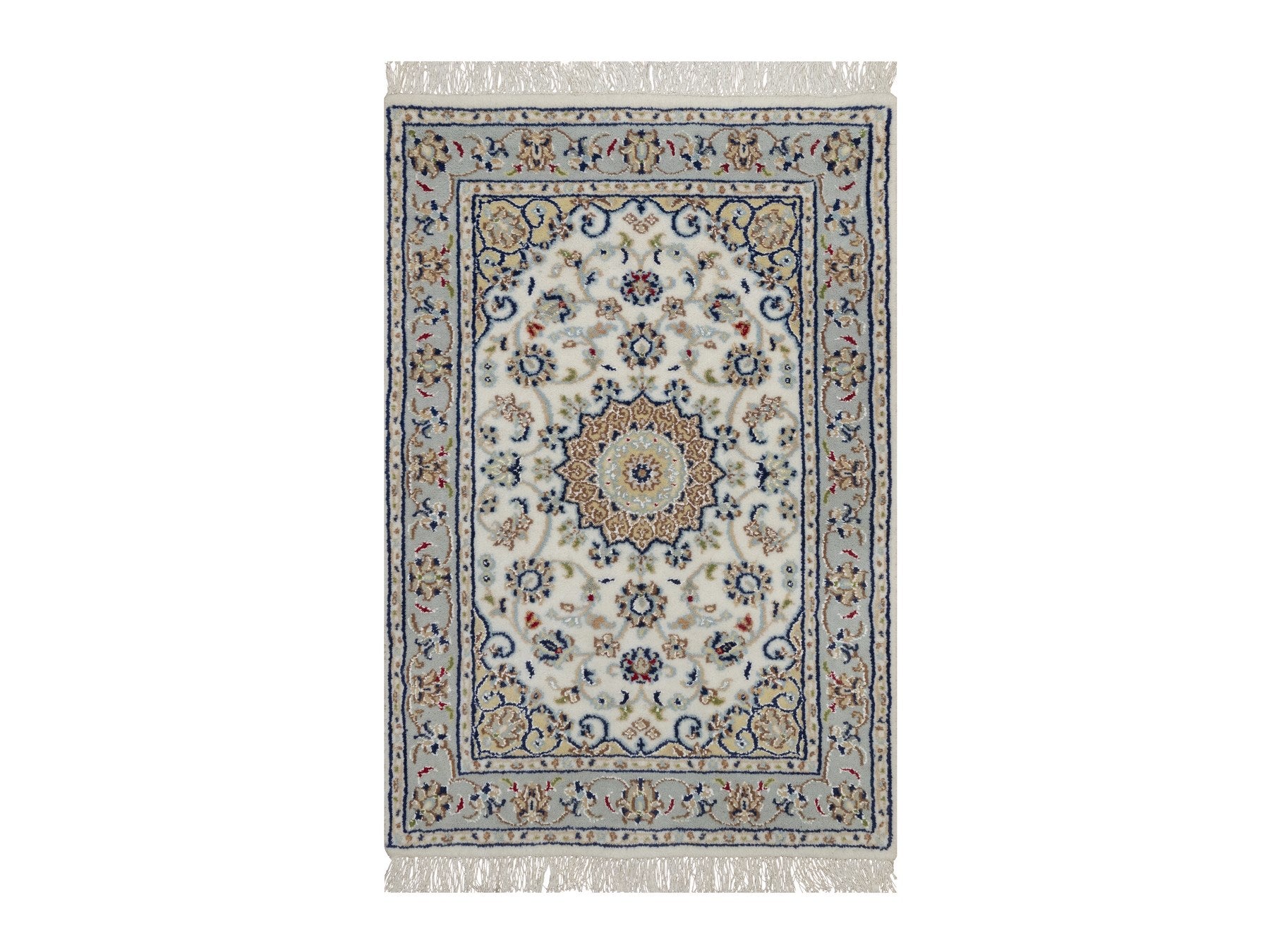 Nain Fine Oriental hand-knotted wool/silk rug in Ivory & Light Blue, 2'1" x 3'2" — SKU O092123