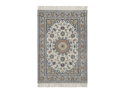 Nain Fine Oriental hand-knotted wool/silk rug in Ivory & Light Blue, 2'1" x 3'2" — SKU O092123