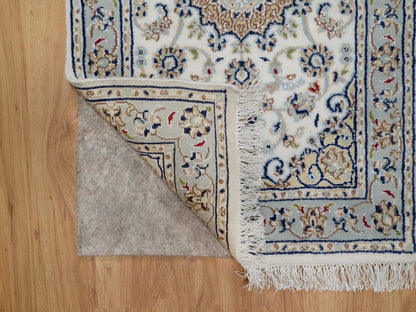 Nain Fine Oriental hand-knotted wool/silk rug in Ivory & Light Blue, 2'1" x 3'2" — SKU O092123 (view 3)