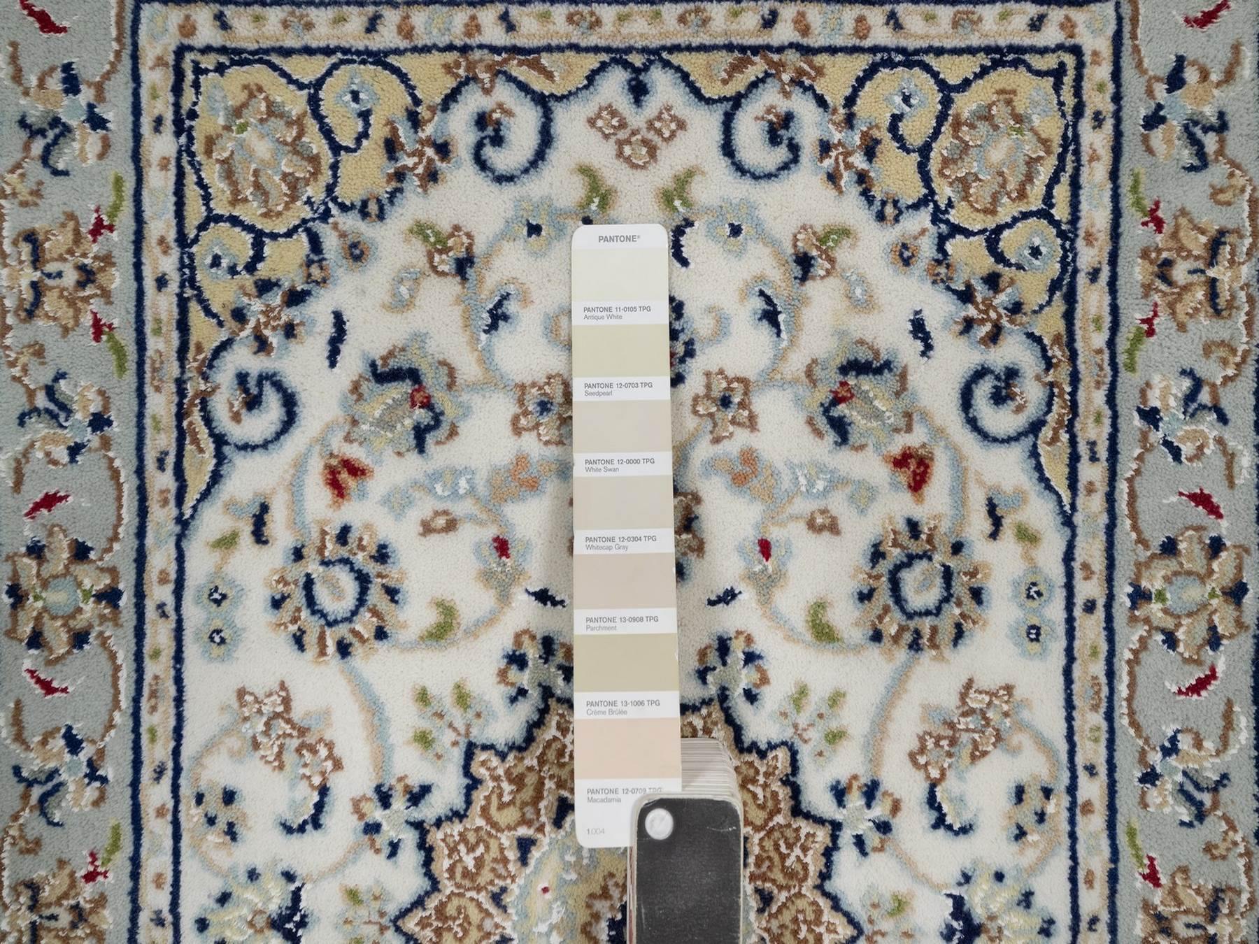 Nain Fine Oriental hand-knotted wool/silk rug in Ivory & Light Blue, 2'1" x 3'2" — SKU O092123 (view 4)