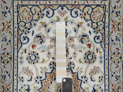Nain Fine Oriental hand-knotted wool/silk rug in Ivory & Light Blue, 2'1" x 3'2" — SKU O092123 (view 4)