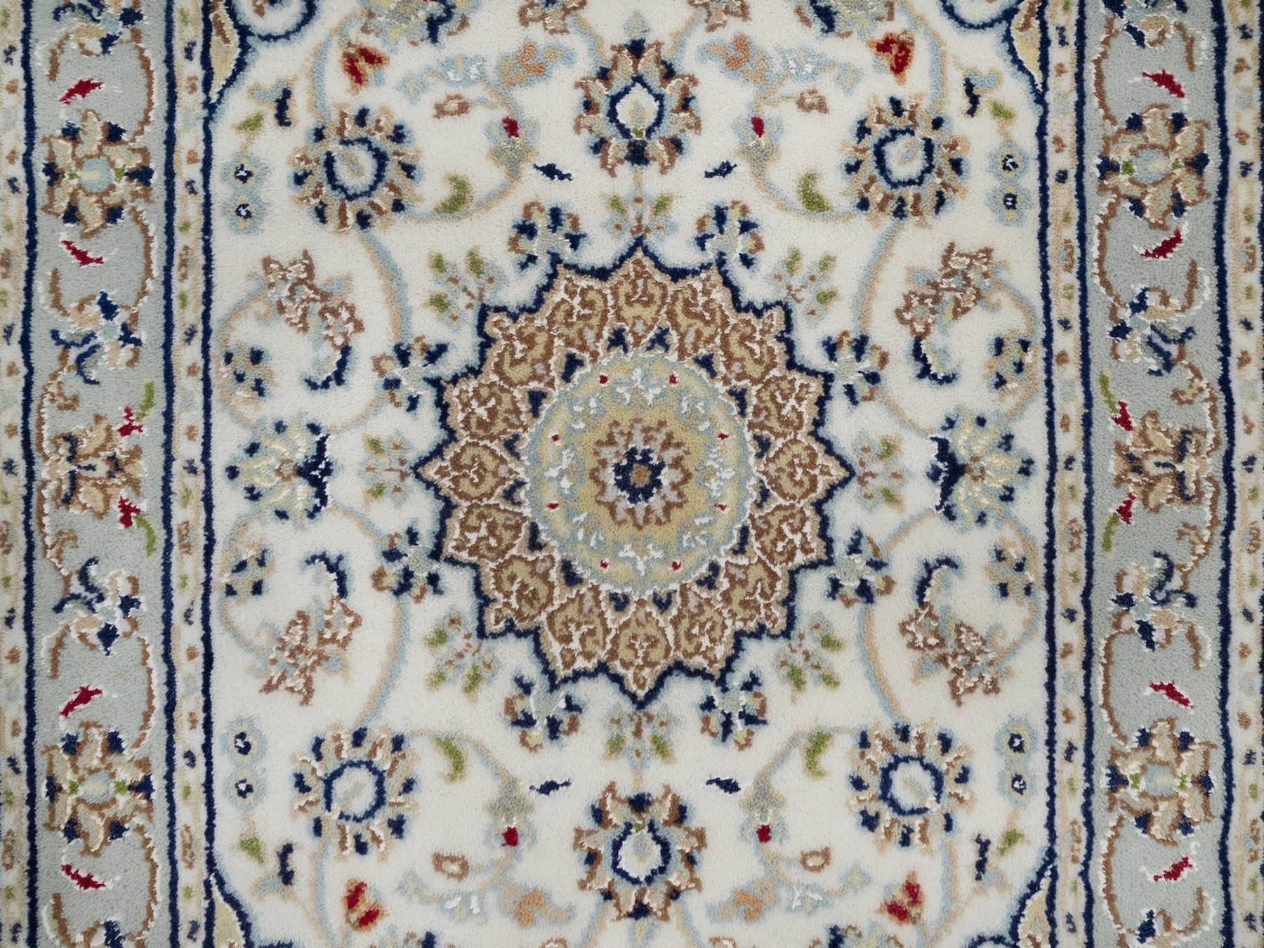 Nain Fine Oriental hand-knotted wool/silk rug in Ivory & Light Blue, 2'1" x 3'2" — SKU O092123 (view 5)