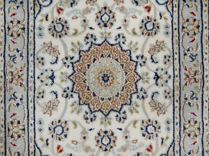 Nain Fine Oriental hand-knotted wool/silk rug in Ivory & Light Blue, 2'1" x 3'2" — SKU O092123 (view 5)