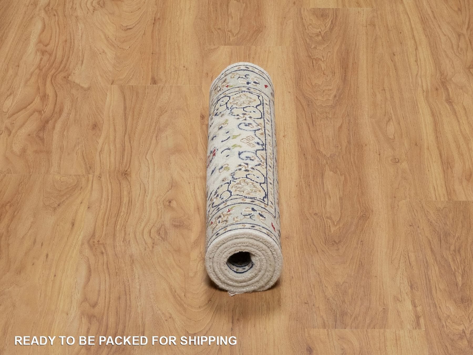 Nain Fine Oriental hand-knotted wool/silk rug in Ivory & Light Blue, 2'1" x 3'2" — SKU O092123 (view 6)