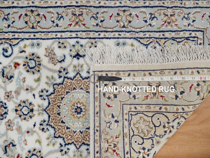Nain Fine Oriental hand-knotted wool/silk rug in Ivory & Light Blue, 2'1" x 3'2" — SKU O092123 (view 8)