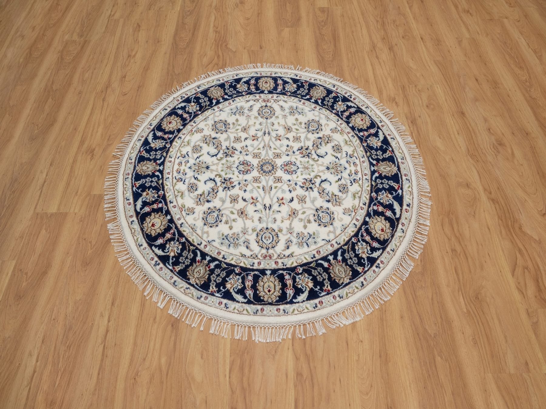 Nain Fine Oriental hand-knotted wool/silk rug in Ivory & Midnight Blue, 4' x 4'1" — SKU O092126 (view 2)