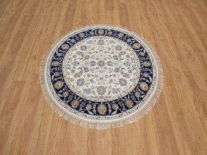 Nain Fine Oriental hand-knotted wool/silk rug in Ivory & Midnight Blue, 4' x 4'1" — SKU O092126 (view 2)