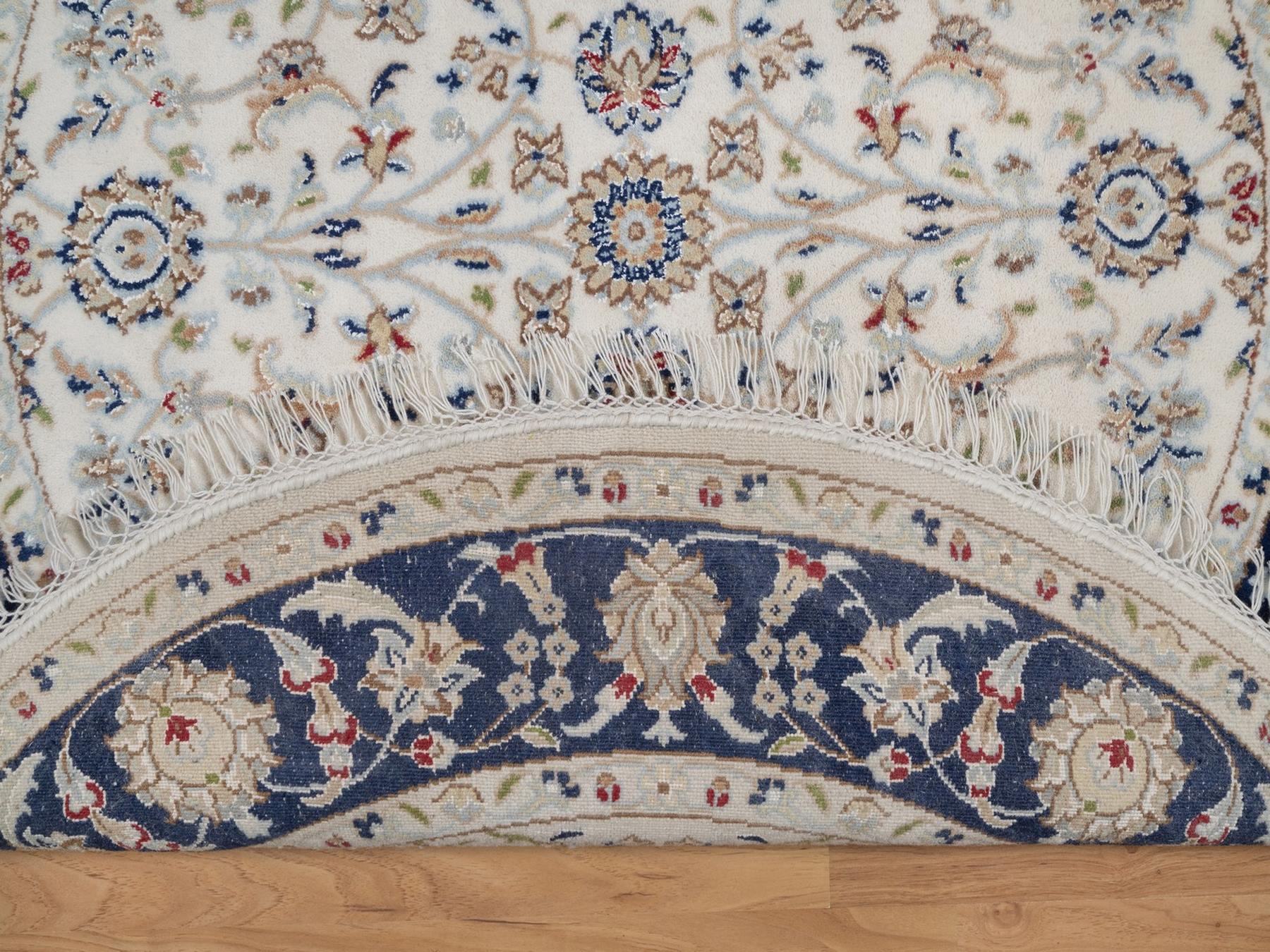 Nain Fine Oriental hand-knotted wool/silk rug in Ivory & Midnight Blue, 4' x 4'1" — SKU O092126 (view 3)
