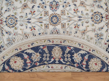 Nain Fine Oriental hand-knotted wool/silk rug in Ivory & Midnight Blue, 4' x 4'1" — SKU O092126 (view 3)
