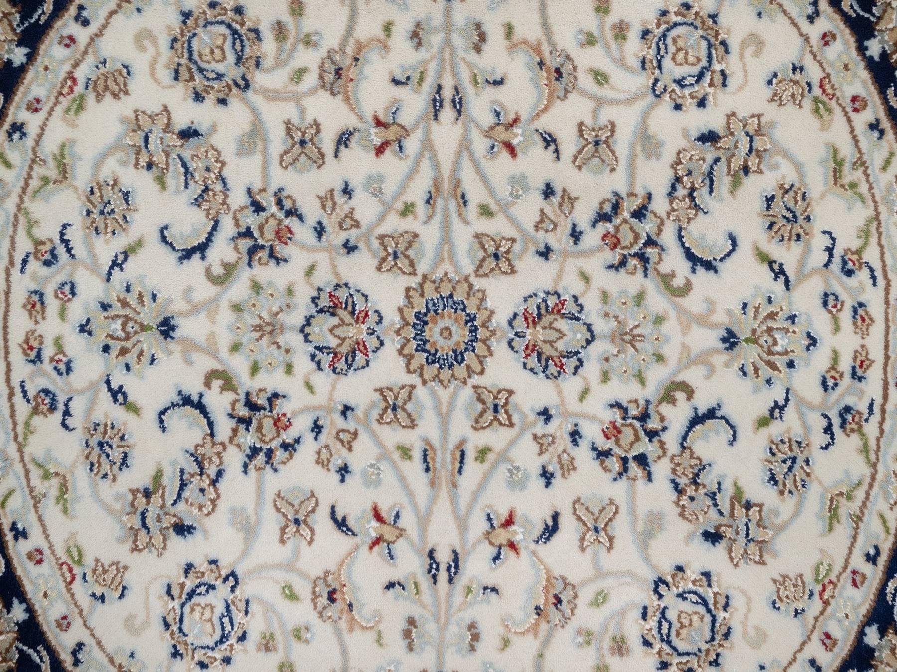 Nain Fine Oriental hand-knotted wool/silk rug in Ivory & Midnight Blue, 4' x 4'1" — SKU O092126 (view 5)