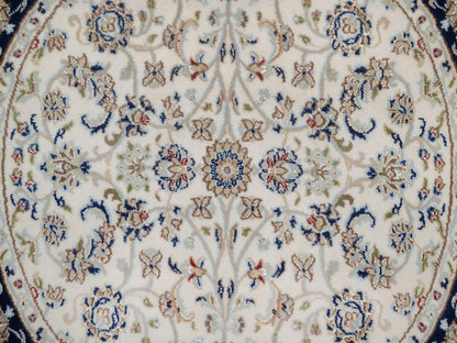 Nain Fine Oriental hand-knotted wool/silk rug in Ivory & Midnight Blue, 4' x 4'1" — SKU O092126 (view 5)