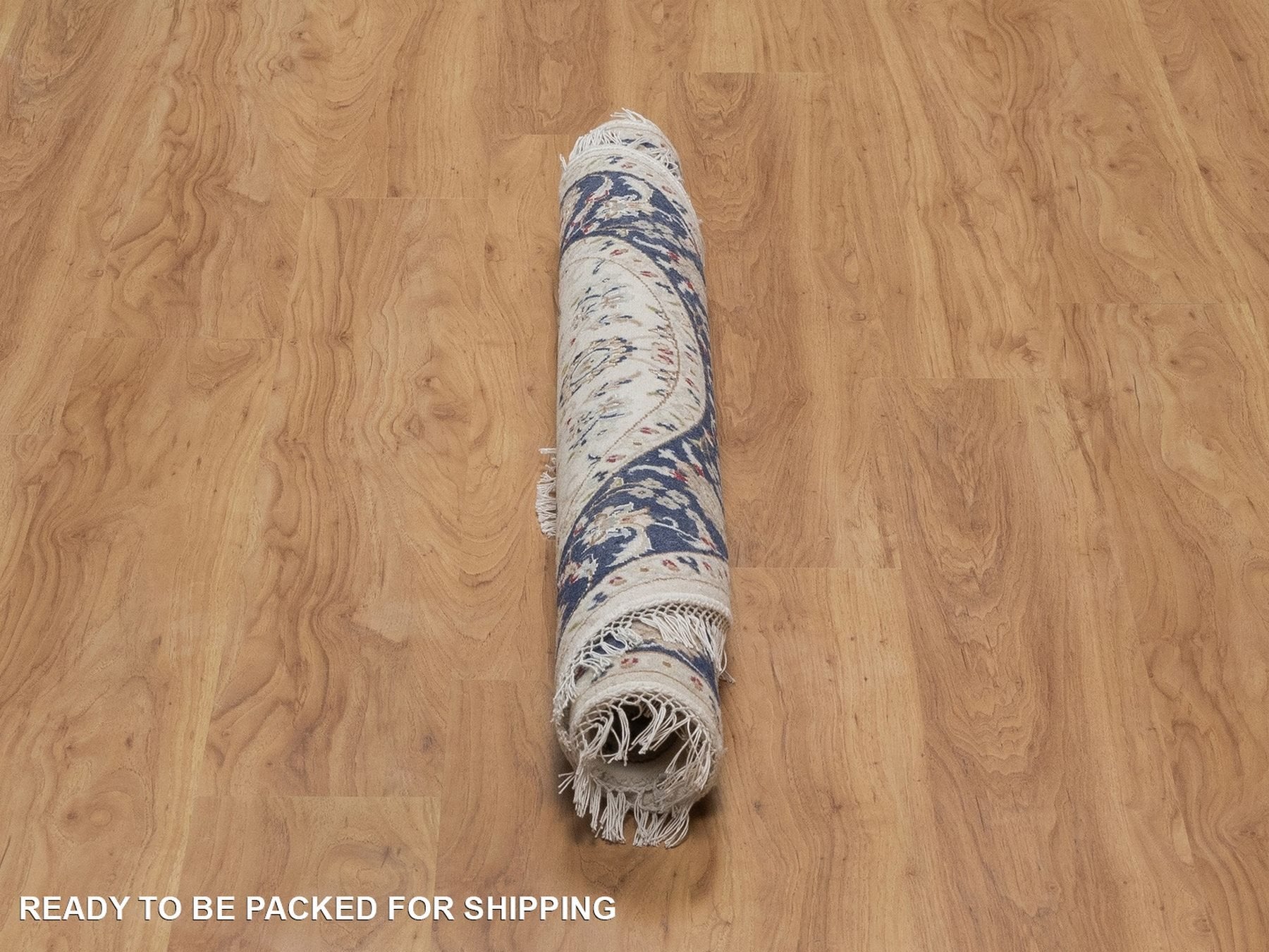 Nain Fine Oriental hand-knotted wool/silk rug in Ivory & Midnight Blue, 4' x 4'1" — SKU O092126 (view 6)
