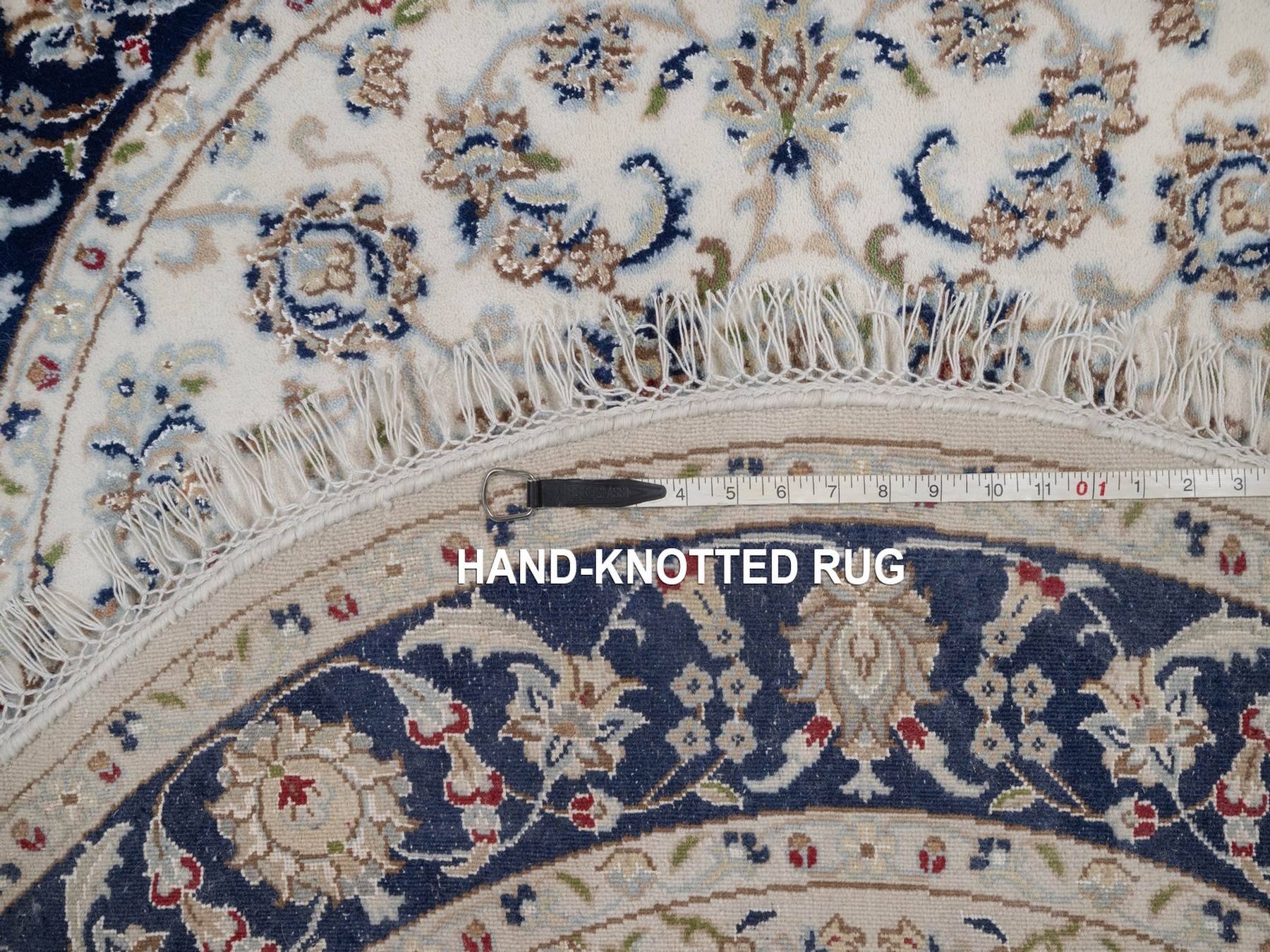 Nain Fine Oriental hand-knotted wool/silk rug in Ivory & Midnight Blue, 4' x 4'1" — SKU O092126 (view 8)