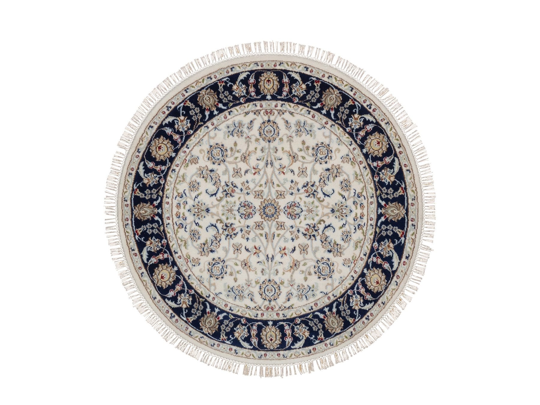 Ivory 4'1" x 4'1" Fine Oriental Hand knotted Wool/Silk Rug - Sku: O092127