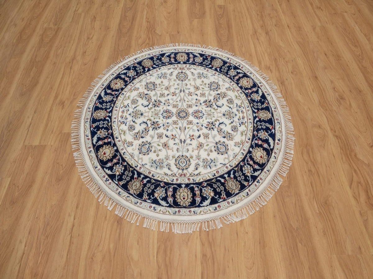 Nain Fine Oriental hand-knotted wool/silk rug in Ivory & Midnight Blue, 4'1" x 4'1" — SKU O092127 (view 2)