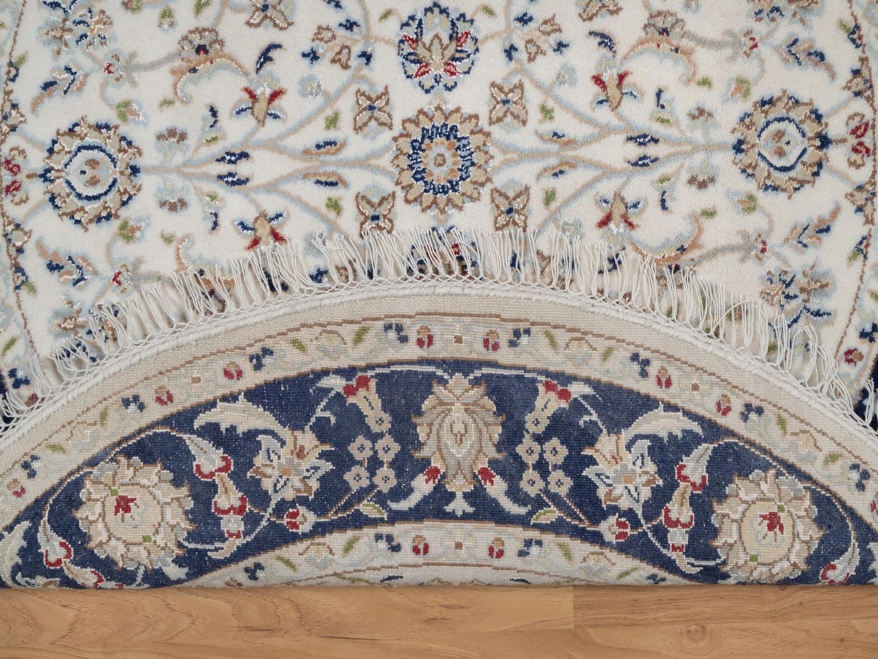 Nain Fine Oriental hand-knotted wool/silk rug in Ivory & Midnight Blue, 4'1" x 4'1" — SKU O092127 (view 3)