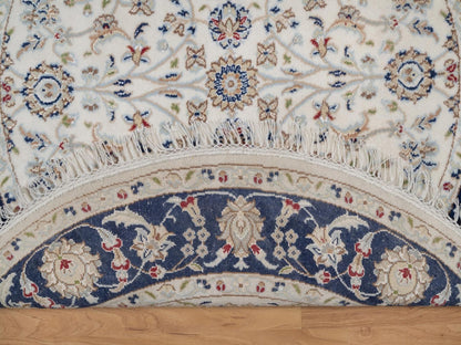 Nain Fine Oriental hand-knotted wool/silk rug in Ivory & Midnight Blue, 4'1" x 4'1" — SKU O092127 (view 3)