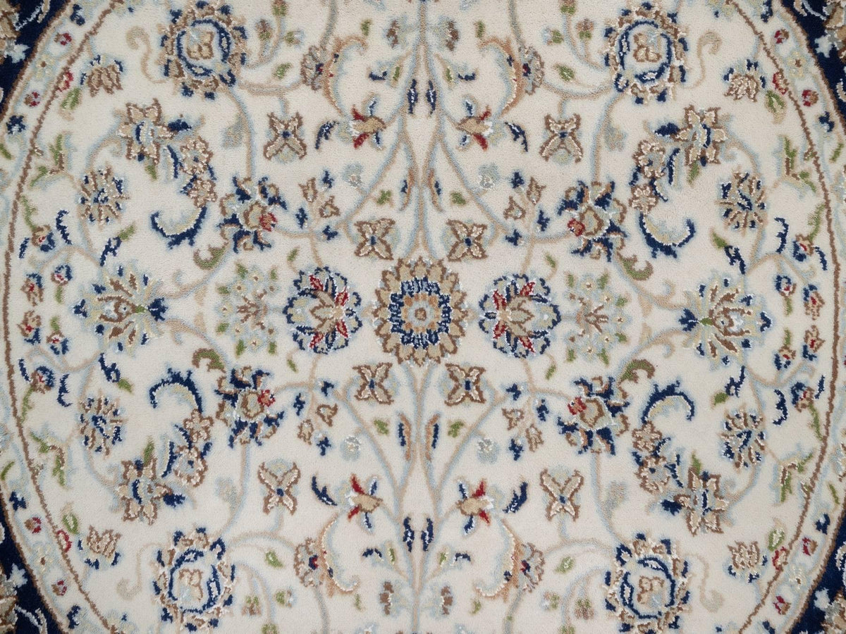 Nain Fine Oriental hand-knotted wool/silk rug in Ivory & Midnight Blue, 4'1" x 4'1" — SKU O092127 (view 5)