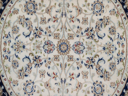Nain Fine Oriental hand-knotted wool/silk rug in Ivory & Midnight Blue, 4'1" x 4'1" — SKU O092127 (view 5)