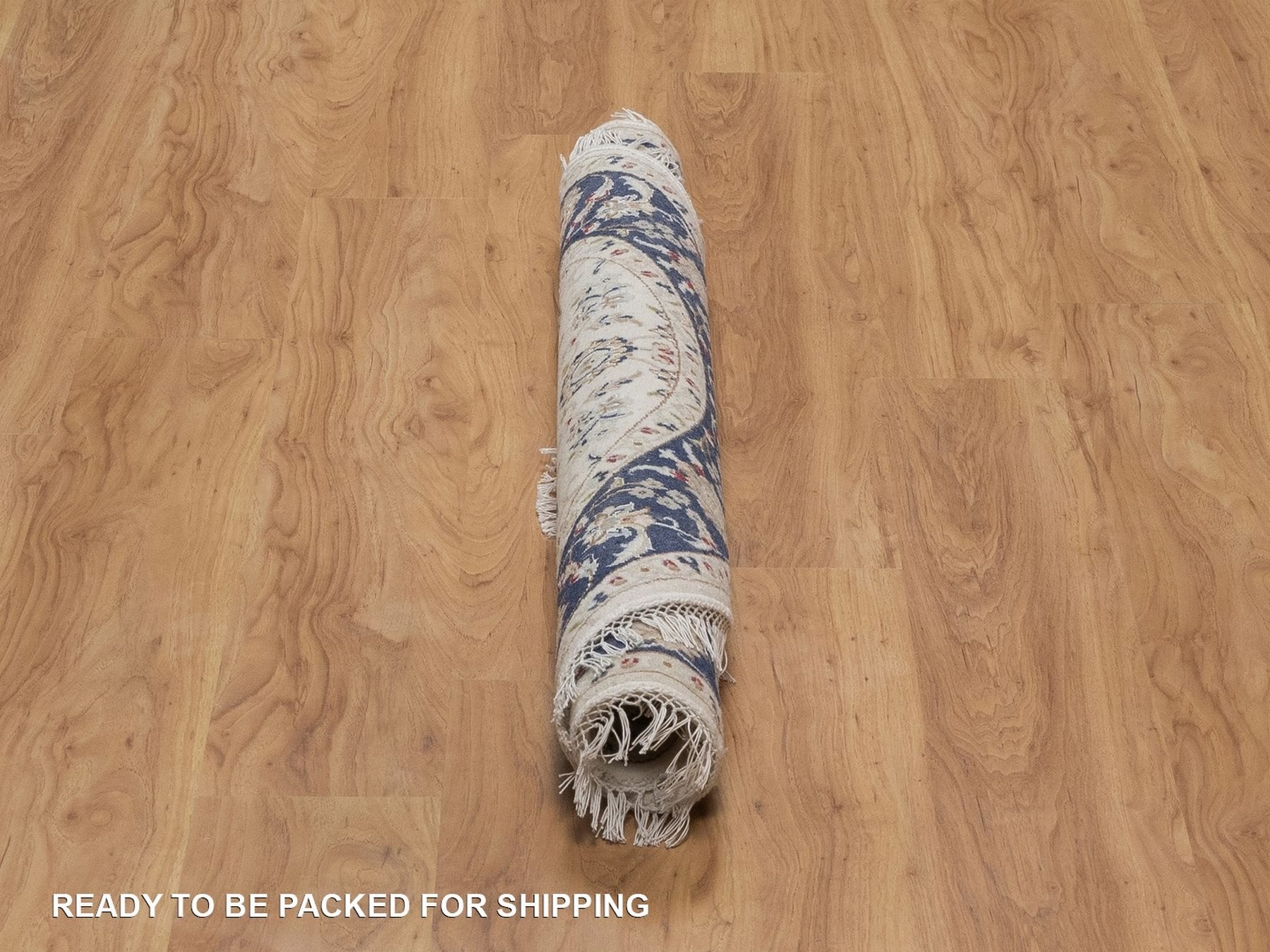 Nain Fine Oriental hand-knotted wool/silk rug in Ivory & Midnight Blue, 4'1" x 4'1" — SKU O092127 (view 6)