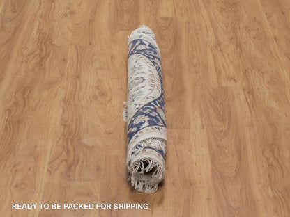 Nain Fine Oriental hand-knotted wool/silk rug in Ivory & Midnight Blue, 4'1" x 4'1" — SKU O092127 (view 6)