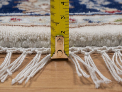 Nain Fine Oriental hand-knotted wool/silk rug in Ivory & Midnight Blue, 4'1" x 4'1" — SKU O092127 (view 7)