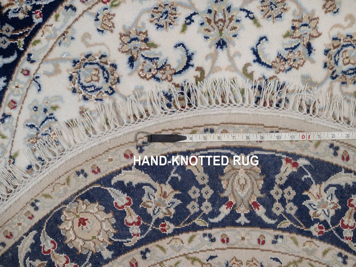 Nain Fine Oriental hand-knotted wool/silk rug in Ivory & Midnight Blue, 4'1" x 4'1" — SKU O092127 (view 8)