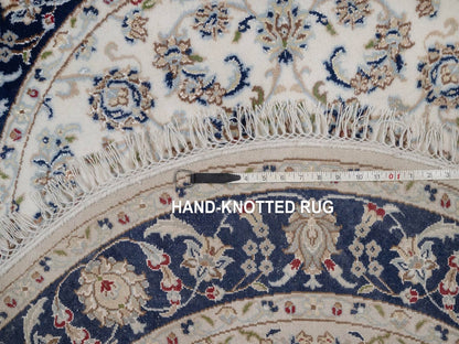 Nain Fine Oriental hand-knotted wool/silk rug in Ivory & Midnight Blue, 4'1" x 4'1" — SKU O092127 (view 8)