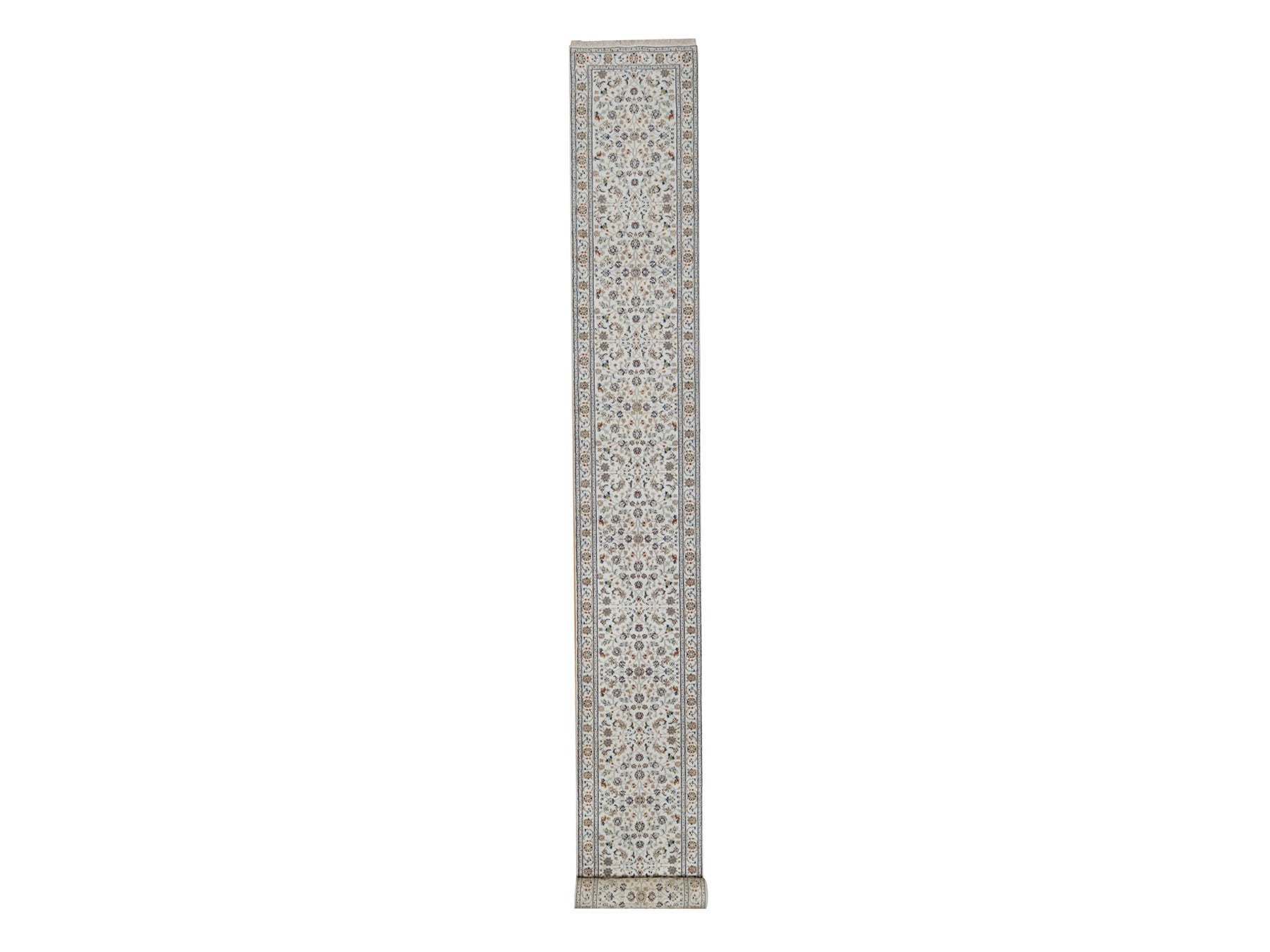 Ivory 2'6" x 21'5" Fine Oriental Hand knotted Wool/Silk Rug - Sku: O092129